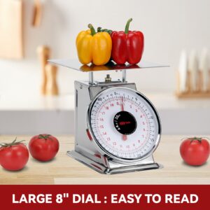 Tada 44 LBS Stainless Steel Mechanical Kitchen Scale Heavy Duty Portion-Control Food Scale Produce Scale with Stainless Steel Platform