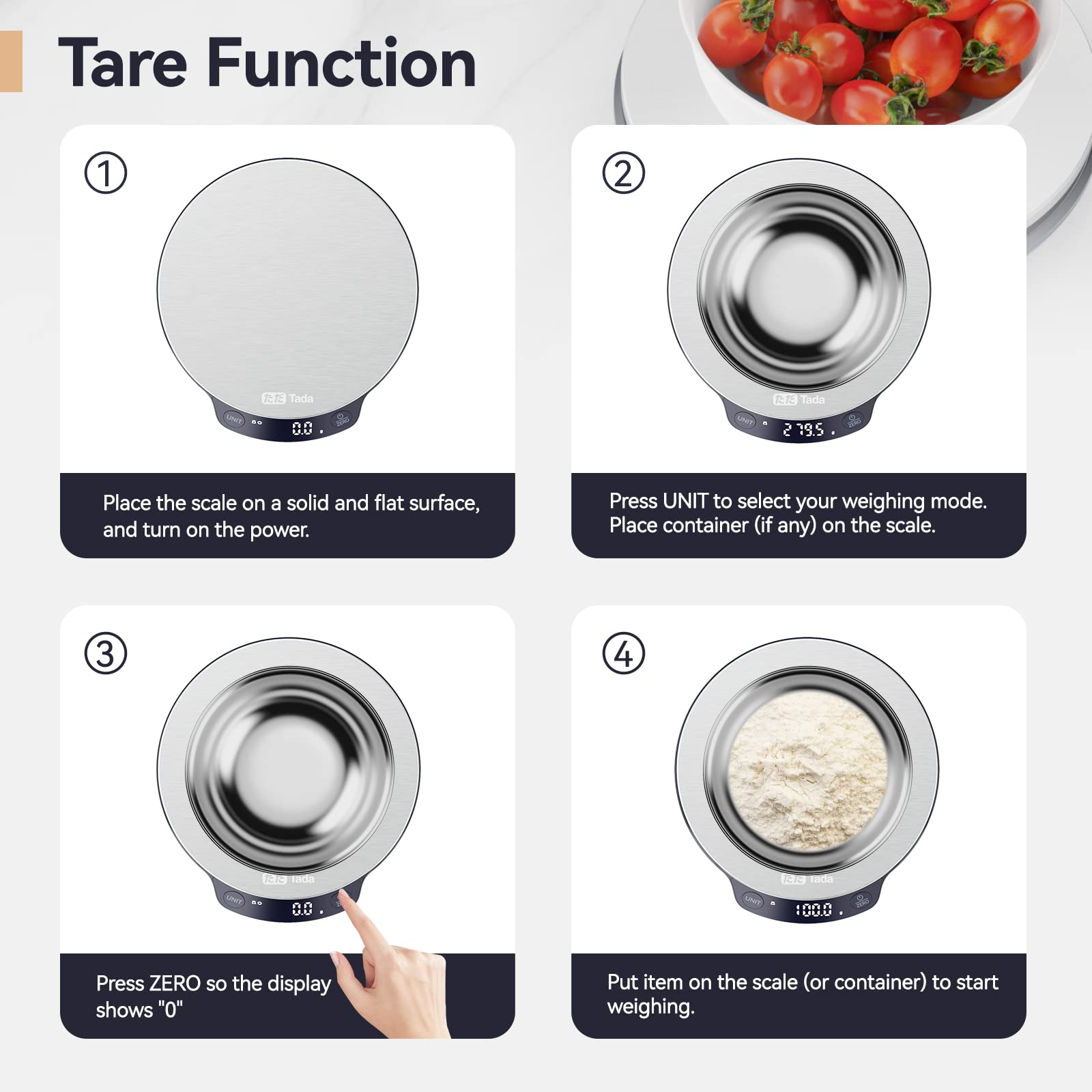 TADA Digital Food Kitchen Scale 11lb/5kg with 0.01oz/0.1g Precision for Cooking, Baking, Nutrition and Diet Weight Ounces and Grams, Stainless Steel