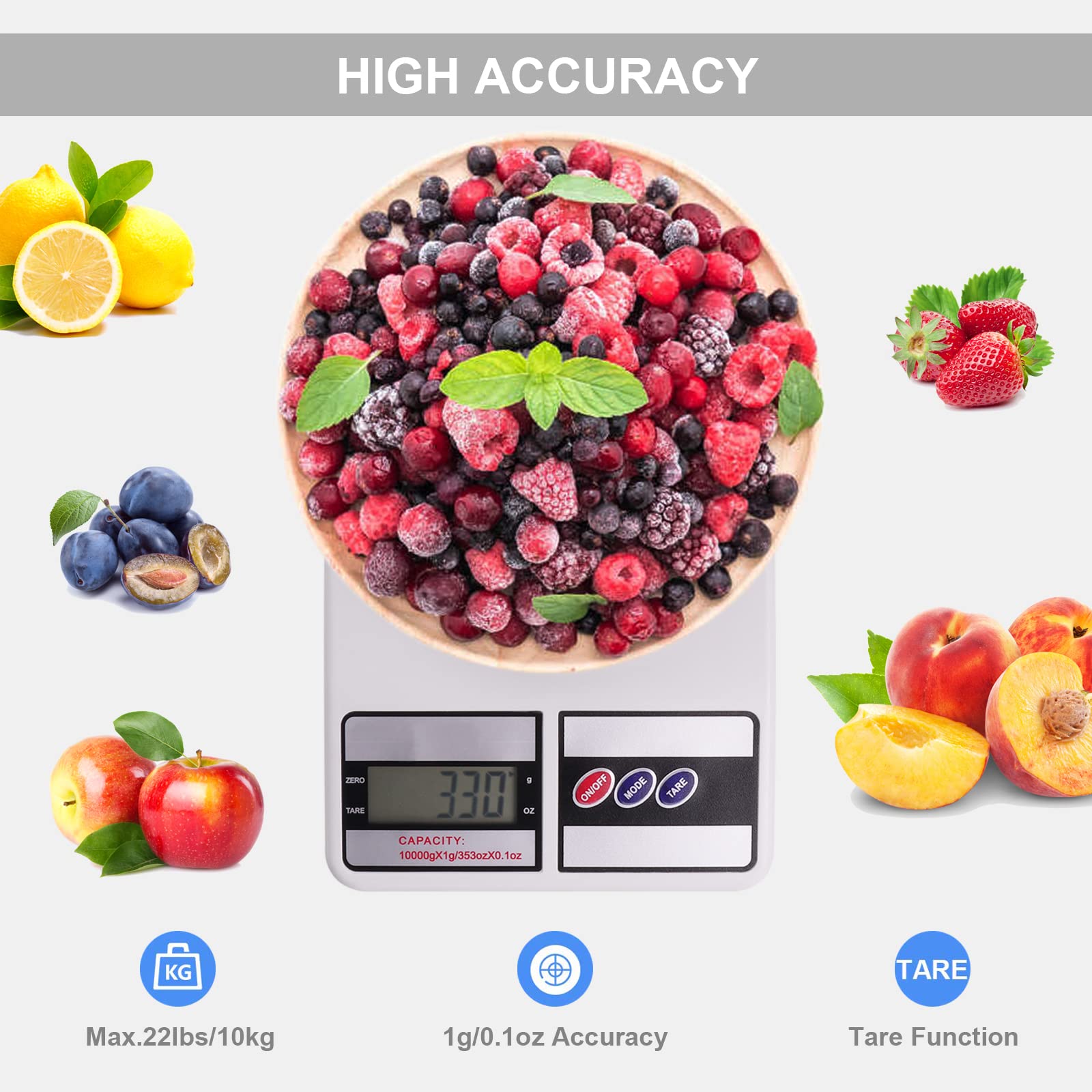 Kinstecks Digital Kitchen Scales 10KG Cooking Scales Portable Electronic Kitchen Scale with Tara Function for Home Office