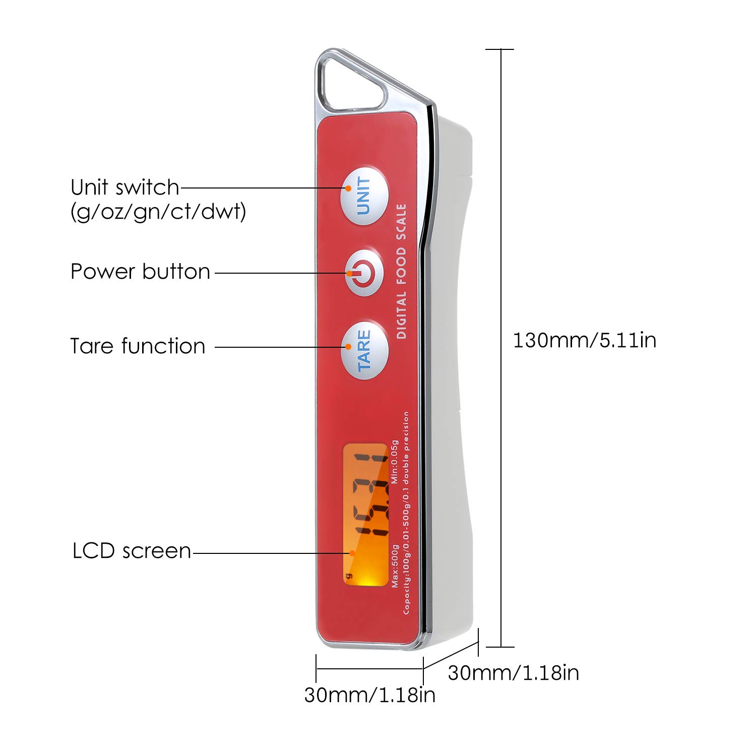 ERYUE Spoon Scale, Digital Spoon Scale Electronic Measuring Spoon Scale Household Kitchen Spoon Scale Food Scale with Tare Function Capacity 0.05g to 500g Support Unit g/oz/gn/ct/