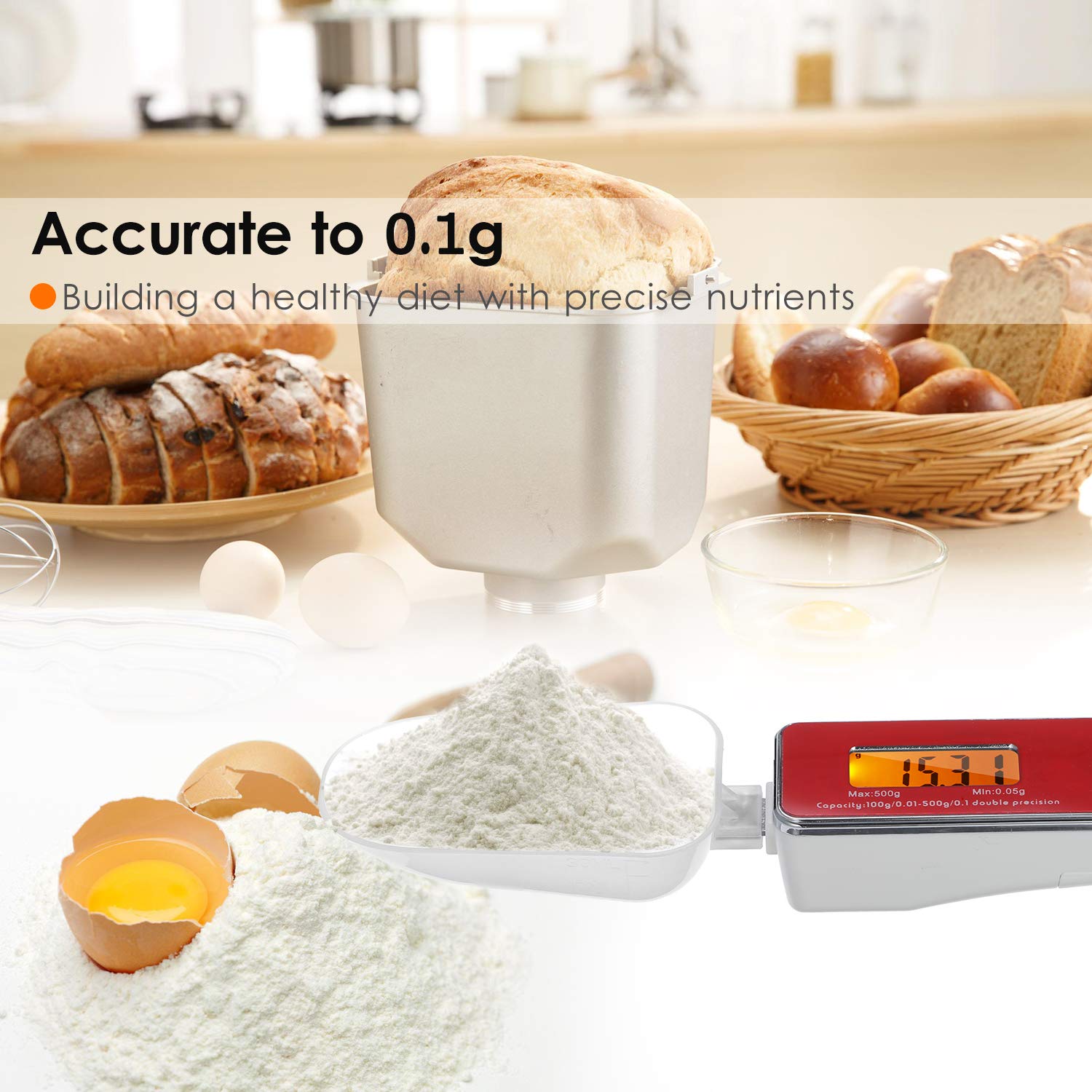 ERYUE Spoon Scale, Digital Spoon Scale Electronic Measuring Spoon Scale Household Kitchen Spoon Scale Food Scale with Tare Function Capacity 0.05g to 500g Support Unit g/oz/gn/ct/