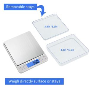 UNIWEIGH Digital Kitchen Scale, 500g/0.01g Gram Scale,Cooking Food Scale Digital Weight Grams and OZ with LCD Display, Digital Jewelry Coffee Scale with 2 Trays,Auto Off, Tare，Stainless Steel