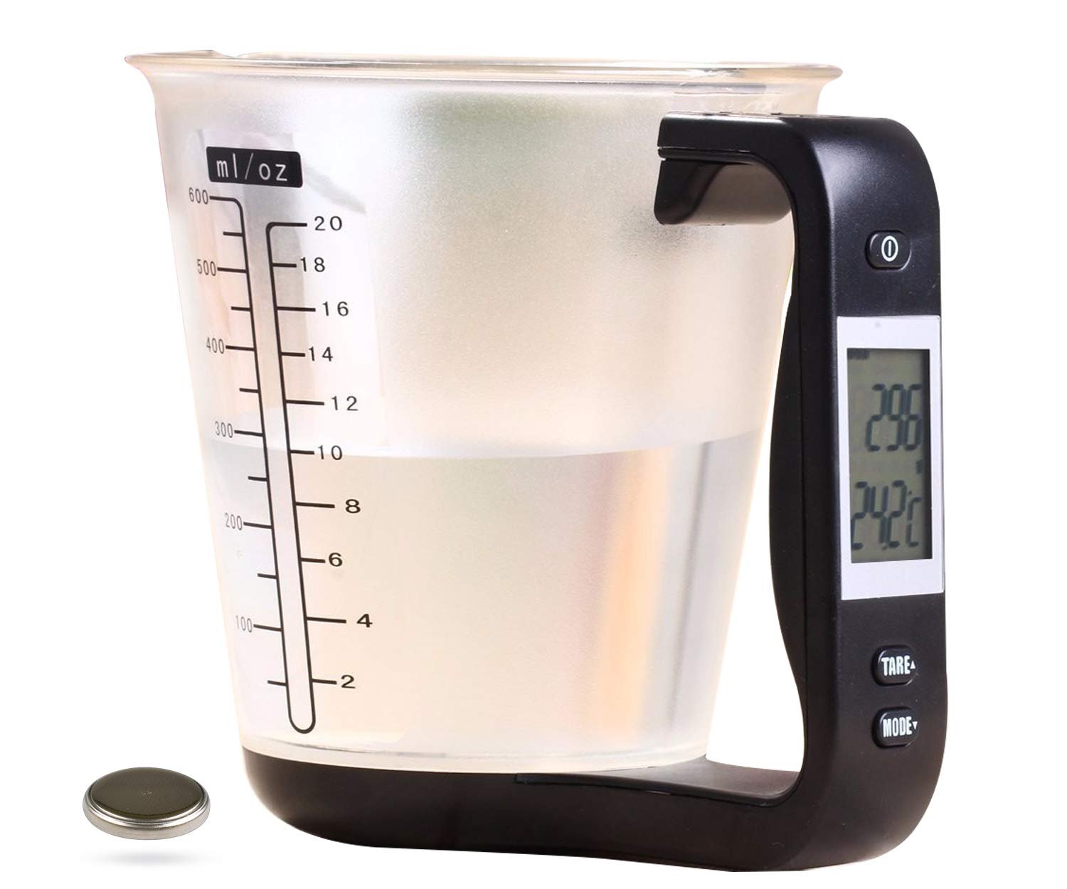 Kitchen Scale Digital Measuring Cup 1kg/600ml Food Scale Weight Scale Scales Weighing Water Milk Flour Sugar Oil Coffee Liquid Baking Cooking Plastic Measuring Cups Grams and Ounces (Black)