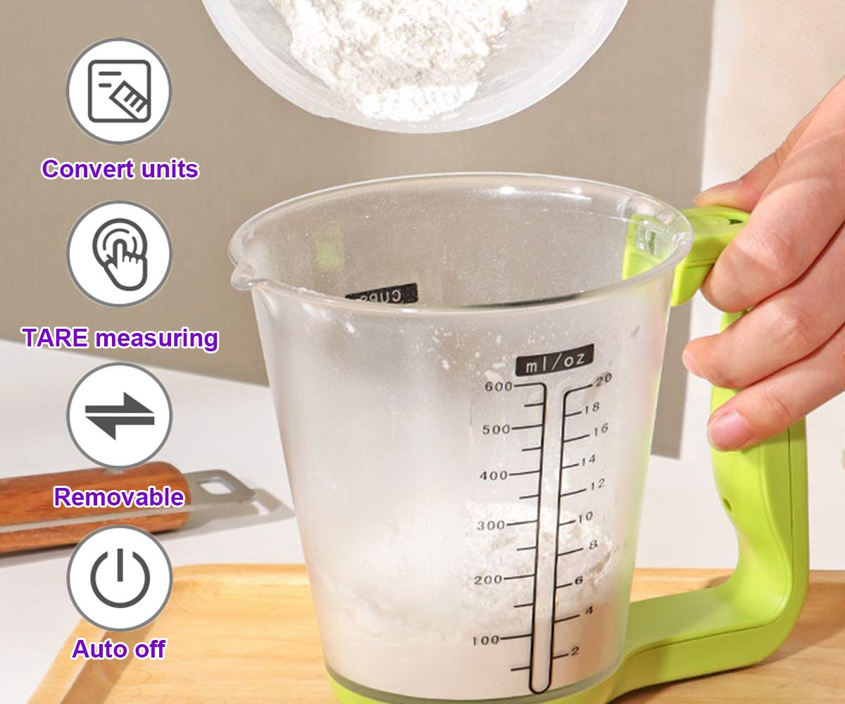 Kitchen Scale Digital Measuring Cup 1kg/600ml Food Scale Weight Scale Scales Weighing Water Milk Flour Sugar Oil Coffee Liquid Baking Cooking Plastic Measuring Cups Grams and Ounces (Black)