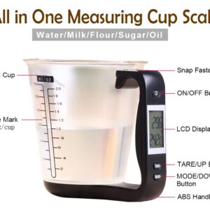 Kitchen Scale Digital Measuring Cup 1kg/600ml Food Scale Weight Scale Scales Weighing Water Milk Flour Sugar Oil Coffee Liquid Baking Cooking Plastic Measuring Cups Grams and Ounces (Black)