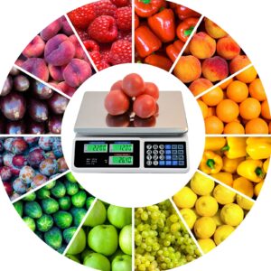 DEARCOOL Digital Commercial Price Scale, 88LB/40KG Electronic Price Computing Scale, Commercial Food Meat Fruit Weight Scale with LCD Display, Stainless Steel Platform