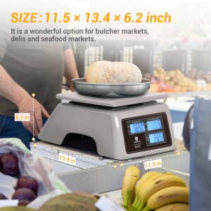 BROMECH Food Scale, Price Computing Scale, IPX7 Waterproof, 66lbs Capacity, White Backlight LCD, Rechargeable Commercial Meat Produce Weight Scale for Farmers Market and Seafood