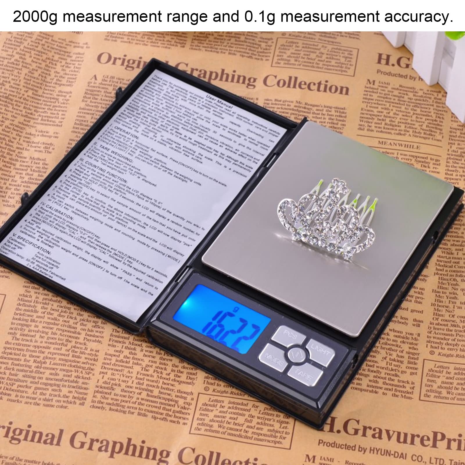 Digital Pocket Gram Scales 2000g / 0.1g Micro Mini High Precision Food Herb Scale Jewelry Scale Weigh Gram Scale Gram Portable and Oz,Small Food/Jewelry Scale Black (Batteries Included)