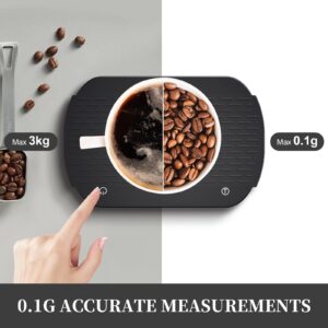 3T6B Coffee Scale with Timer, Espresso Scale with Flow Rate Function, 3000g/0.1g High Accuracy, Rechargeable Digital Coffee Scale for Pour Over Drip Coffee