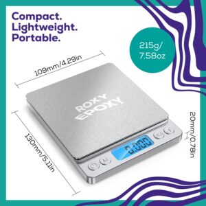 Roxy Epoxy Digital Mini Gram Weighing Scale with Backlit LCD Display - Portable Pocket Sized Electronic Measurement Device for Jewelry, Food Items, Epoxy Resin