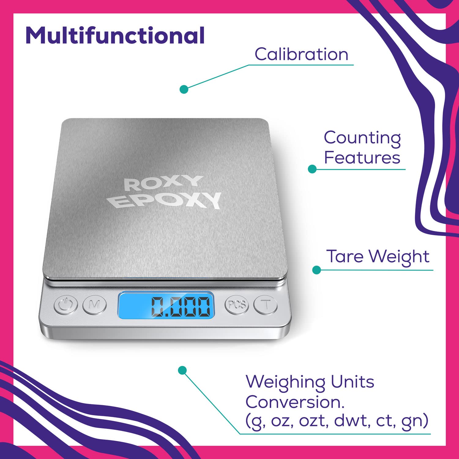 Roxy Epoxy Digital Mini Gram Weighing Scale with Backlit LCD Display - Portable Pocket Sized Electronic Measurement Device for Jewelry, Food Items, Epoxy Resin