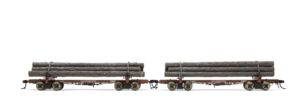 rivarossi mccloud river railroad skeleton log cars #1205 & #1207 ho scale two-pack model train lumber rail cars hr6628