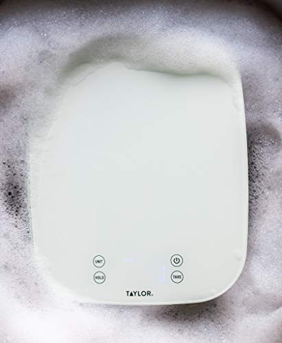 Taylor Pro Digital Kitchen Food Scales, Compact Professional Standard with Precision Accuracy and Waterproof Design with Tare Feature, White Glass, Weighs 14 kg/14 L Capacity