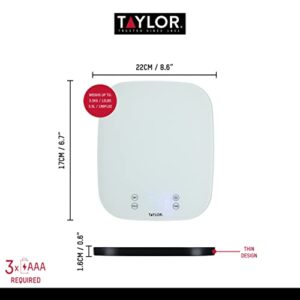 Taylor Pro Digital Kitchen Food Scales, Compact Professional Standard with Precision Accuracy and Waterproof Design with Tare Feature, White Glass, Weighs 14 kg/14 L Capacity