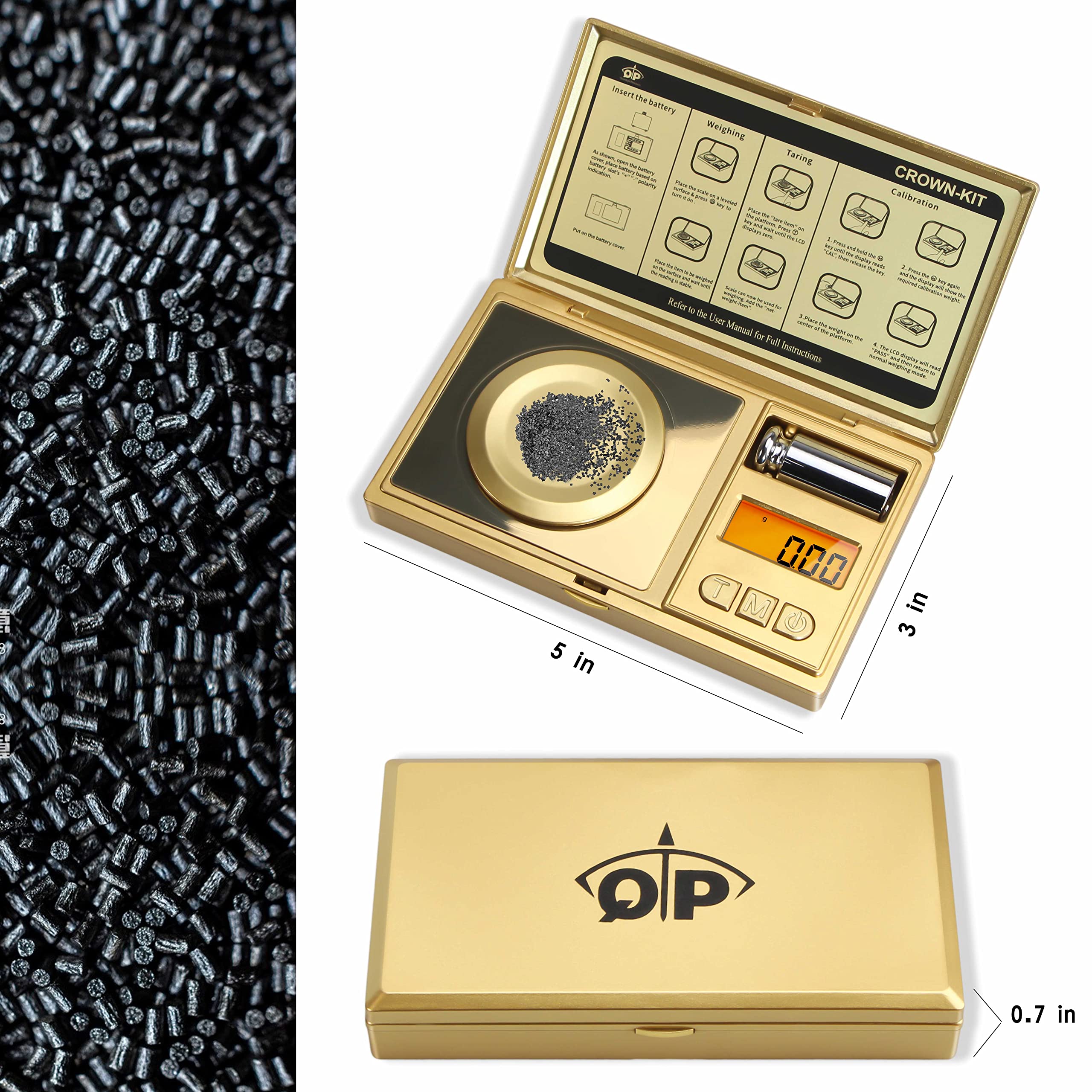 QP Digital Reloading Scale, 𝟲 𝗶𝗻 𝟭 Crown-Kit, 0.1gn × 1500 Grain High Precision Scale with LCD Display, Tare, Powder Scale for Reloading