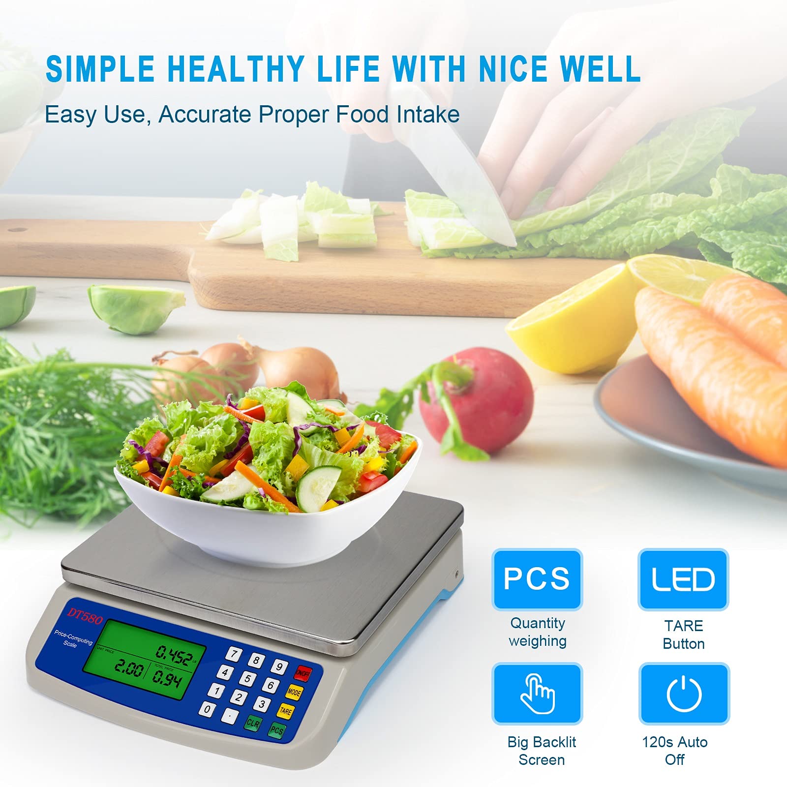 RUJIXU Large Digital Kitchen Scale 30KG Commercial Food Scale 66LB for Baking Bread Meat Stainless Steel Price Computing Scale LCD Display,Prep Counting Scale for Parts and Coins Adapter Included