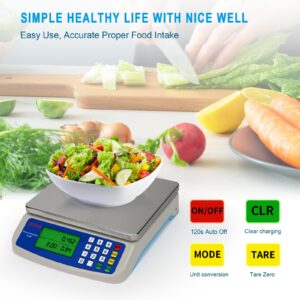 RUJIXU Large Digital Kitchen Scale 30KG Commercial Food Scale 66LB for Baking Bread Meat Stainless Steel Price Computing Scale LCD Display,Prep Counting Scale for Parts and Coins Adapter Included