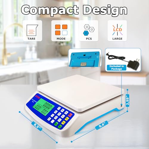 30kg x 1g Electronic Computing Scale, Large Kitchen Scale, LCD Digital Commercial Food Produce Scale 66LB Capacity with AC Adapter for Meat Weighting Stores Restaurant Market