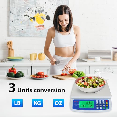 30kg x 1g Electronic Computing Scale, Large Kitchen Scale, LCD Digital Commercial Food Produce Scale 66LB Capacity with AC Adapter for Meat Weighting Stores Restaurant Market