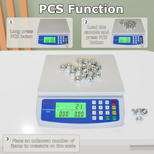 30kg x 1g Electronic Computing Scale, Large Kitchen Scale, LCD Digital Commercial Food Produce Scale 66LB Capacity with AC Adapter for Meat Weighting Stores Restaurant Market