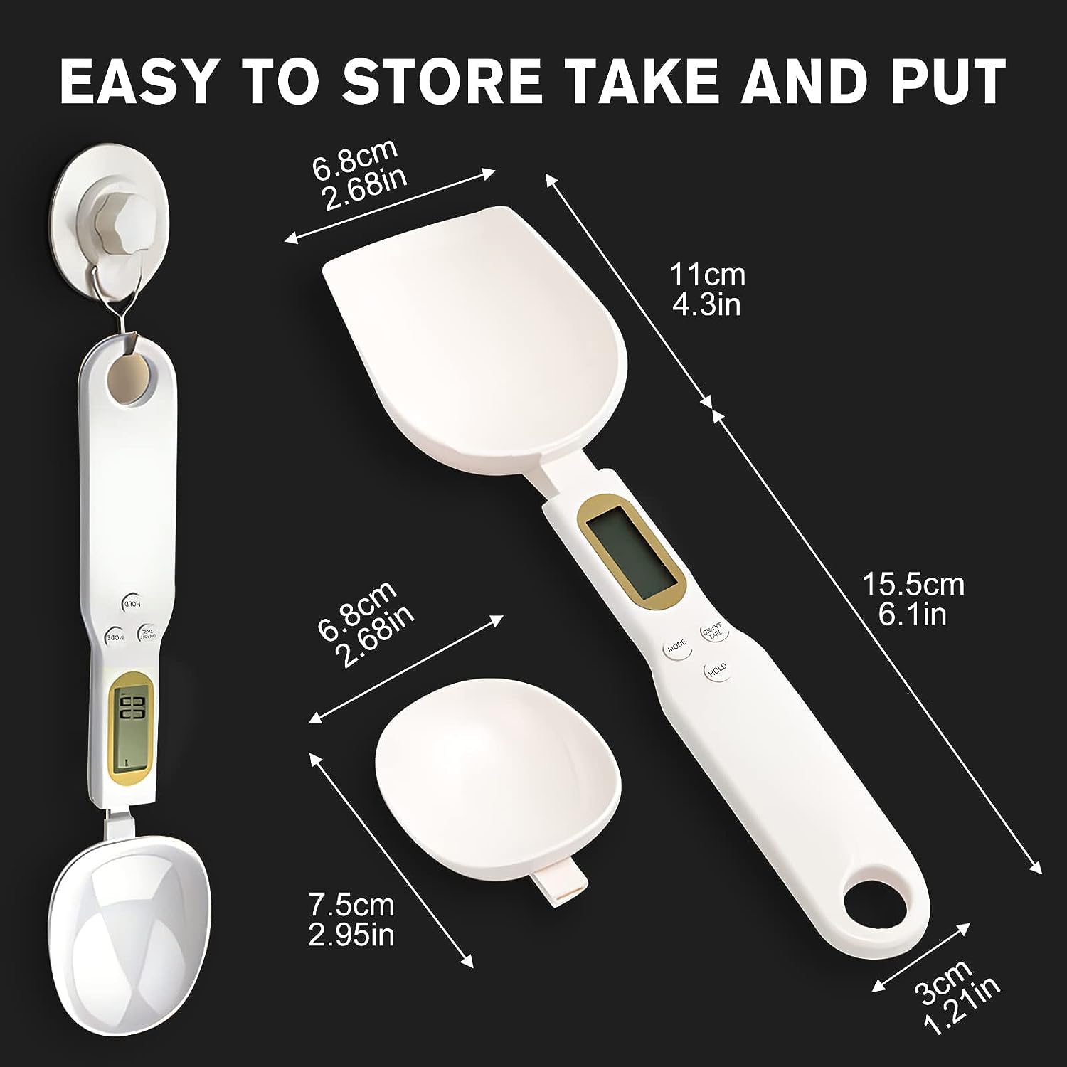 3T6B Digital Spoon Scale Electronic Measuring Spoon with 2 Replaceable Spoons, Food Coffee Weigh Scale High Precision for Home 500/0.1g, Digital Food Spoon Scale, Kitchen Scales with LCD Display