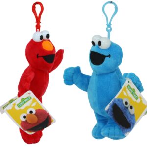 Sesame Street - Super Soft Gift Quality Plush Bag Clip/Key Clip 6619 Twin Pack - (8" 20cm Elmo & 6" 15cm Cookie Monster)