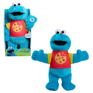 sesame street sing-along cookie monster 13-inch plushie stuffed animal, recycled filling, blue, kids toys for ages 18 month by just play