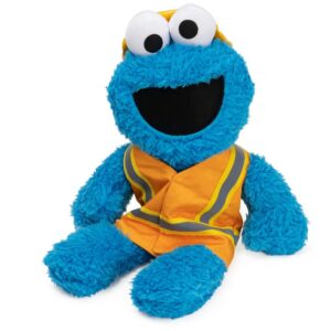 gund sesame street official construction worker cookie monster muppet plush, premium plush toy for ages 1 & up, blue/orange, 13”