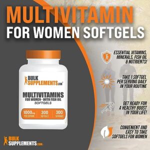 BulkSupplements.com Multivitamin for Women Softgels - Women's Multivitamin with Iron, Multimineral Supplement, with Fish Oil - Gluten Free, 1 Softgel per Serving, 300 Count (Pack of 1)