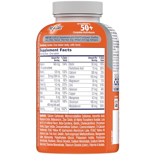 One A Day Women’s 50+ Multivitamins Tablet, Multivitamin for Women with Vitamin A, C, D, E and Zinc for Immune Health Support*, Calcium & more, 200 Count