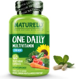 naturelo one daily multivitamin for men - with vitamins & minerals + organic whole foods - supplement to boost energy, general health - non-gmo - 60 capsules - 2 month supply