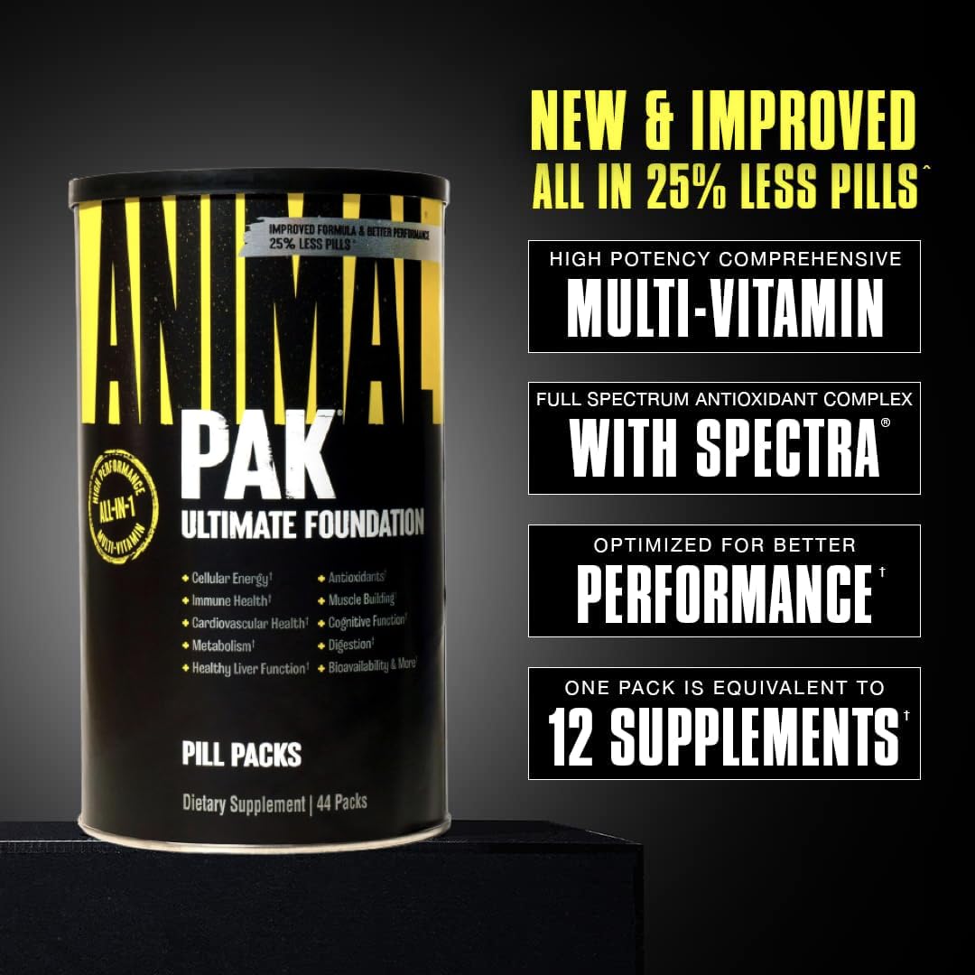 Animal Pak - Convenient All-in-One Vitamin & Supplement Pack - Zinc, Vitamins C, B, D, Amino Acids and More - Sports Nutrition Performance Mulitvitamin for Women & Men - Updated Version - 44 Count