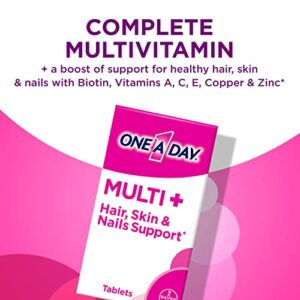 One A Day Multi+ Hair, Skin, & Nails Complete Multivitamin Tablet, A Boost of Support for Healthy Hair, Skin & Nails with Biotin and Vitamin A, C, Vitamin E & Zinc, 120 Count (4 Months Supply)