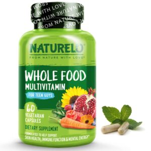 naturelo whole food multivitamin for teenage boys - vitamins and minerals supplement for active kids - with plant extracts - non-gmo - vegan & vegetarian - 60 capsules