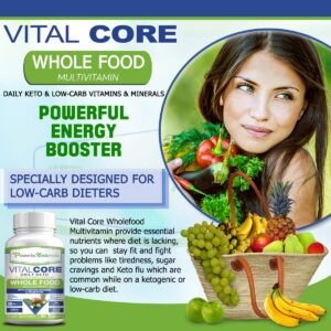 Power By Naturals Vital Core Daily Keto Whole Food Multivitamin for Women & Men | Supports Energy, Tiredness, & Keto Sickness, Digestive Enzymes, Probiotics Whole Food Vitamins & Minerals | 90 Tablets