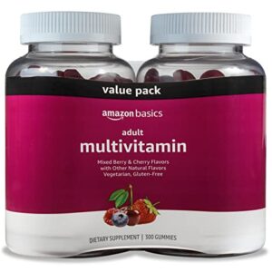 Amazon Basics Adult Multivitamin for Men & Women, 300 Gummies with Vitamins A, C, D, E, B-6 and B-12, 150 Count (Pack of 2) (150 Day Supply) (Previously Solimo)