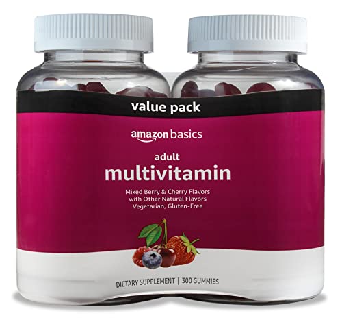 Amazon Basics Adult Multivitamin for Men & Women, 300 Gummies with Vitamins A, C, D, E, B-6 and B-12, 150 Count (Pack of 2) (150 Day Supply) (Previously Solimo)