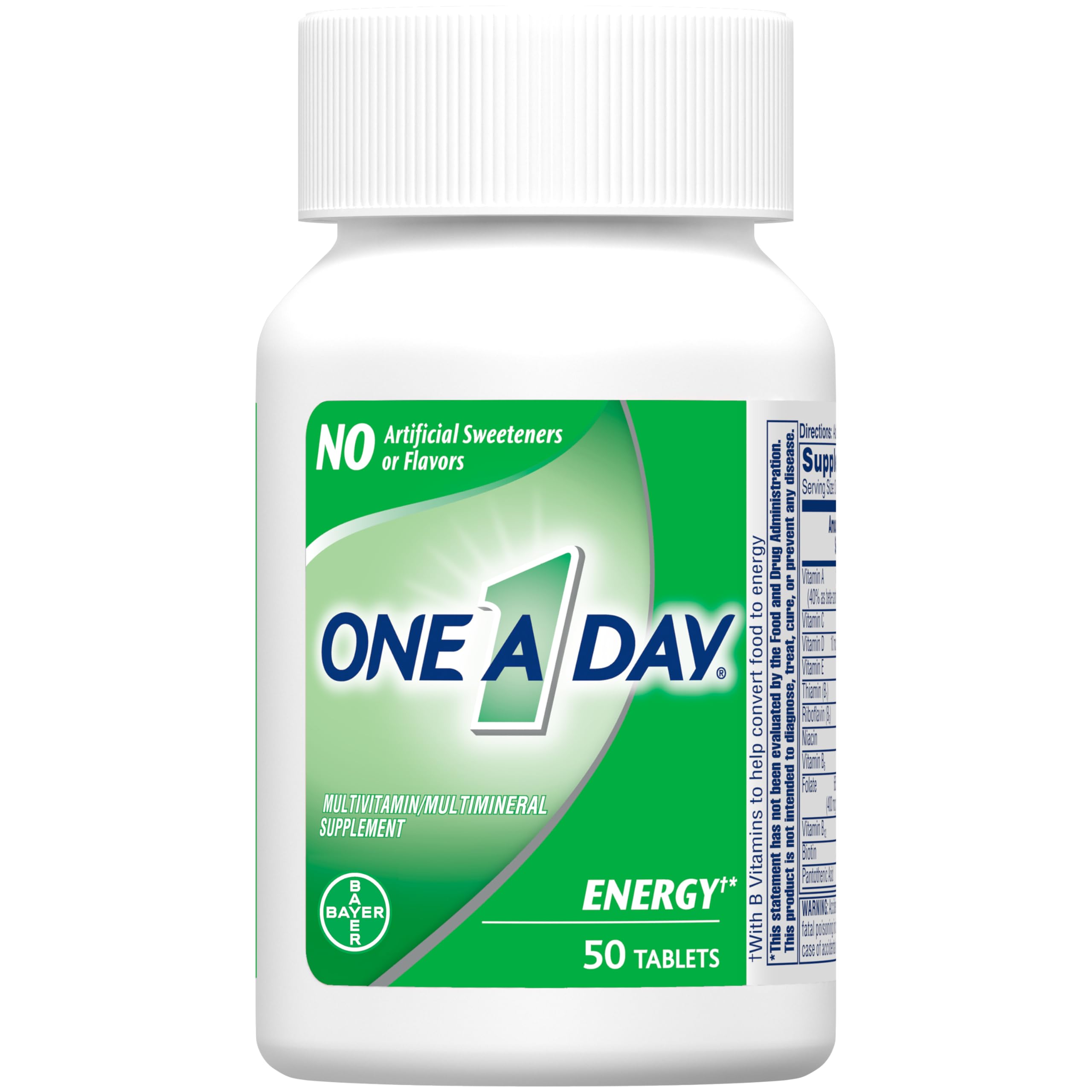 One A Day Energy Multivitamin with Vitamin A, C, D, E, Zinc for Immune Health*, Caffeine, Biotin, B6, B12 & More, 50 Tablets