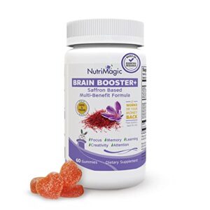 NutriMagic Kids Brain Booster 2-in-1 Nootropic Multivitamin for Focus, Memory, Attention, Mood - Saffron Extract Gummies Brain Health Supplement w/Vitamin D3, B6, B12, Zinc, 60 Vegan NON-GMO Gummies