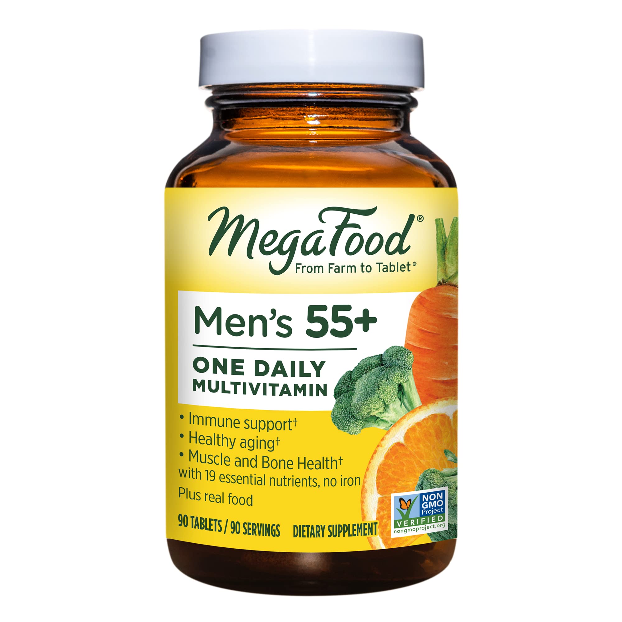 MegaFood Men's 55+ One Daily - Multivitamin for Men with Vitamin B12, Vitamin C, Vitamin D & Zinc - Optimal Aging & Immune Support Supplement - Vegetarian - Made without 9 Food Allergens - 90 Tabs