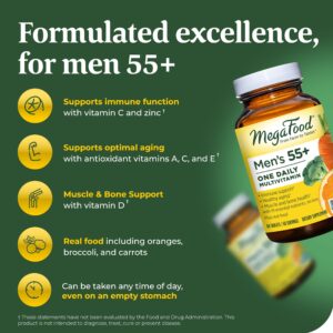 MegaFood Men's 55+ One Daily - Multivitamin for Men with Vitamin B12, Vitamin C, Vitamin D & Zinc - Optimal Aging & Immune Support Supplement - Vegetarian - Made without 9 Food Allergens - 90 Tabs