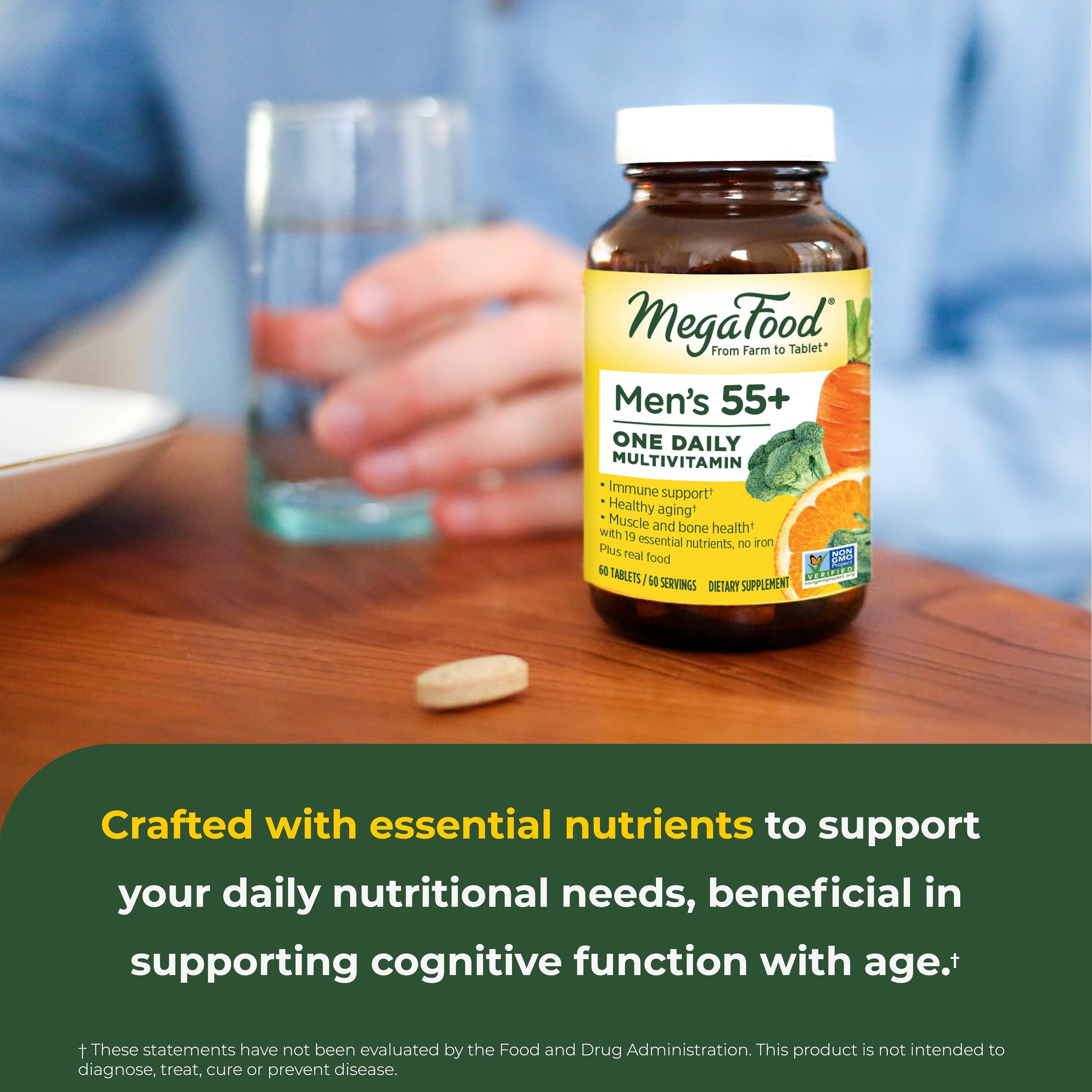 MegaFood Men's 55+ One Daily - Multivitamin for Men with Vitamin B12, Vitamin C, Vitamin D & Zinc - Optimal Aging & Immune Support Supplement - Vegetarian - Made without 9 Food Allergens - 90 Tabs