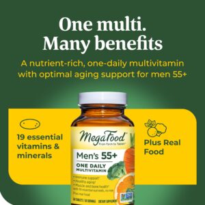 MegaFood Men's 55+ One Daily - Multivitamin for Men with Vitamin B12, Vitamin C, Vitamin D & Zinc - Optimal Aging & Immune Support Supplement - Vegetarian - Made without 9 Food Allergens - 90 Tabs