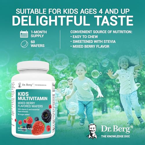 Dr. Berg Kids Chewable Multivitamins (NOT Sweetened w/Sugar) - Daily Multivitamin for Kids That includes 20 Vital Nutrients & A Trace Mineral Complex - Mixed Berry Chewable Vitamins for Kids