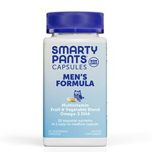 smartypants multivitamin for men: omega-3 dha, zinc for immunity, vitamins d3, c, b6, folate, vitamin a, b12, one per day, 30 capsules, 30 day supply