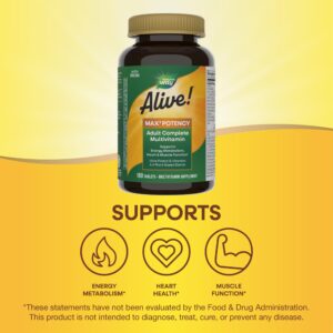 Nature's Way Alive! Max3 Potency Adult Complete Multivitamin, Ultra Potency B-vitamins to Support Energy Metabolism*, with Methylated B12 and Folate, 180 Tablets (Packaging May Vary)