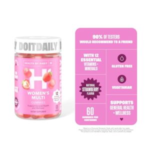 Health by Habit Womens Multivitamin Gummies (60 Gummies) - Non-GMO, Gluten Free, Allergen Free Vitamins A-E plus essential Biotin, Folate and Zinc, and more