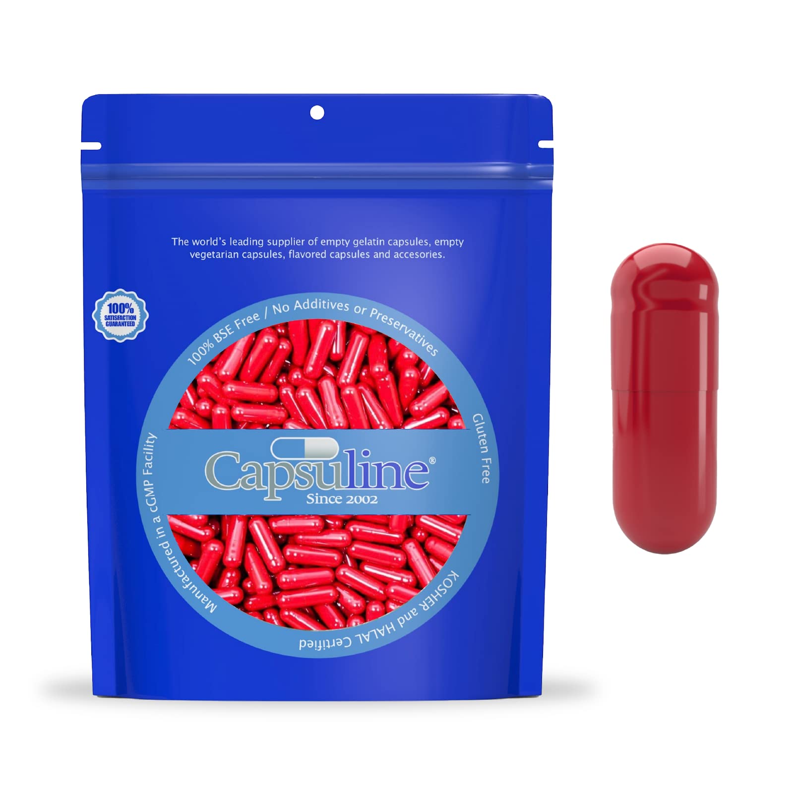 Capsuline Size 0 - Colored Red Empty Gelatin Capsules - 100 Count - Empty Gel Pill Capsules - DIY Pure Bovine Pill Capsule Filling - Empty Caps - Kosher and Halal Certified