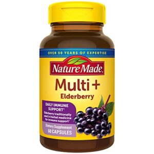 Nature Made Multi + Elderberry Capsules, Multivitamin for Daily Immune Support, One Per Day Multivitamin, 60 Count