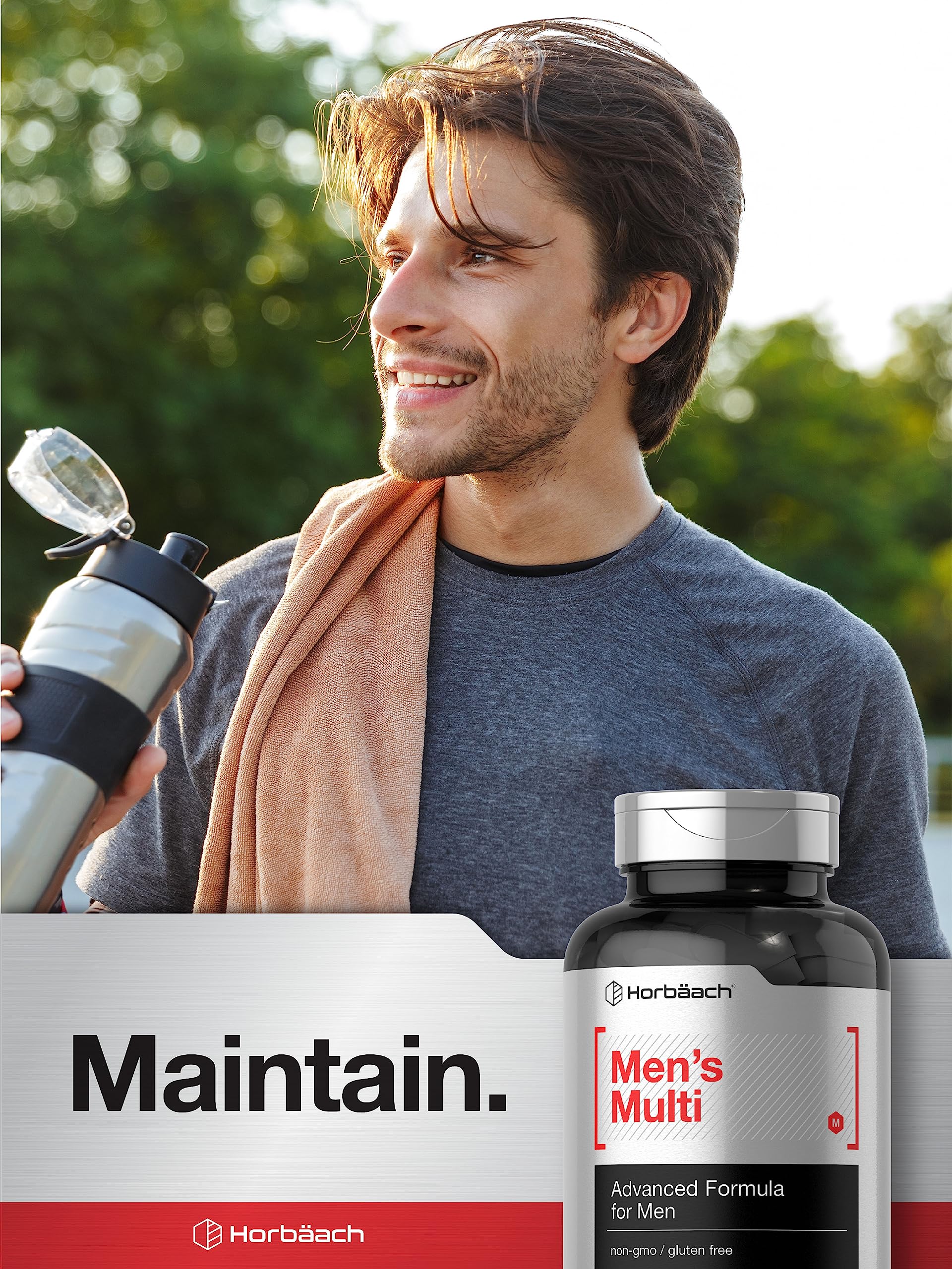 Horbäach Multivitamin for Men | 60 Caplets | Non-GMO & Gluten Free Vitamins & Minerals Daily Supplement